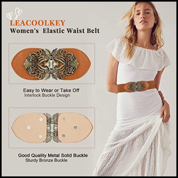 Vintage Wide Elastic Waist Belt Retro Chic Classic Dress Accessory Set